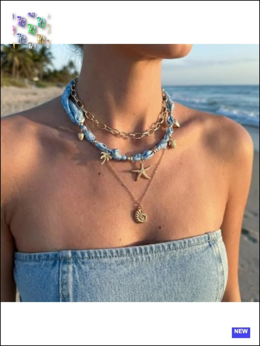 Ocean Themed Jewelry Set Gold Plated Conch Starfish Seashell Pendant Necklace